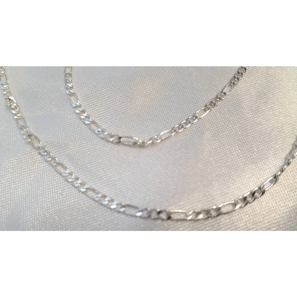 Sterling Silver 925 Plated 26 Inch Figaro Chain Necklace New 1/16th+" Wide_2
